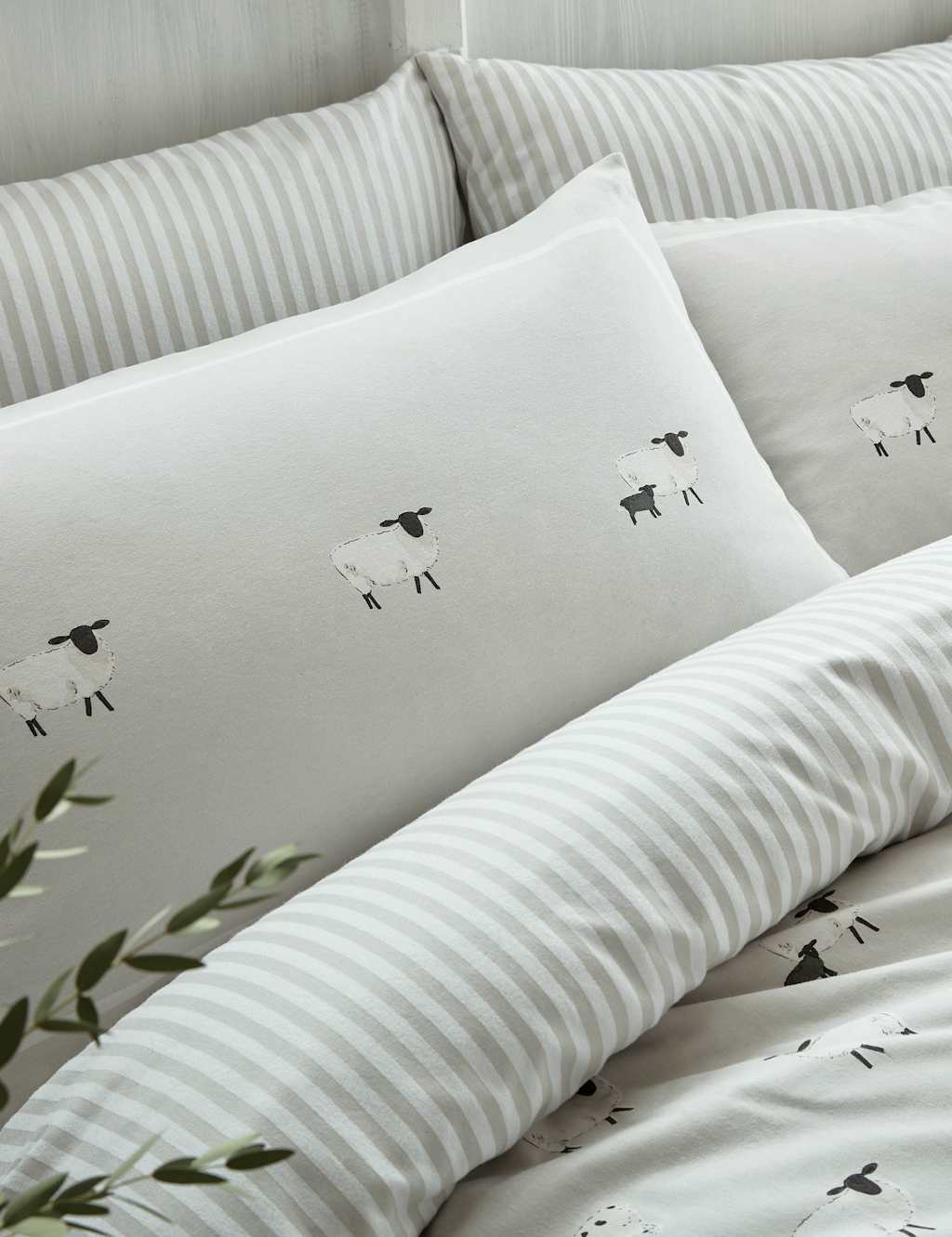 Sophie Allport 2 Pack Brushed Cotton Sheep Print Pillowcases Grey Mix