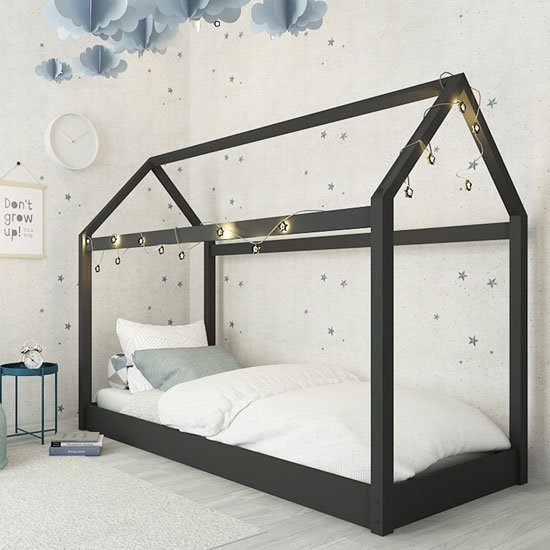 Hickory Wooden Single House Bed In Black