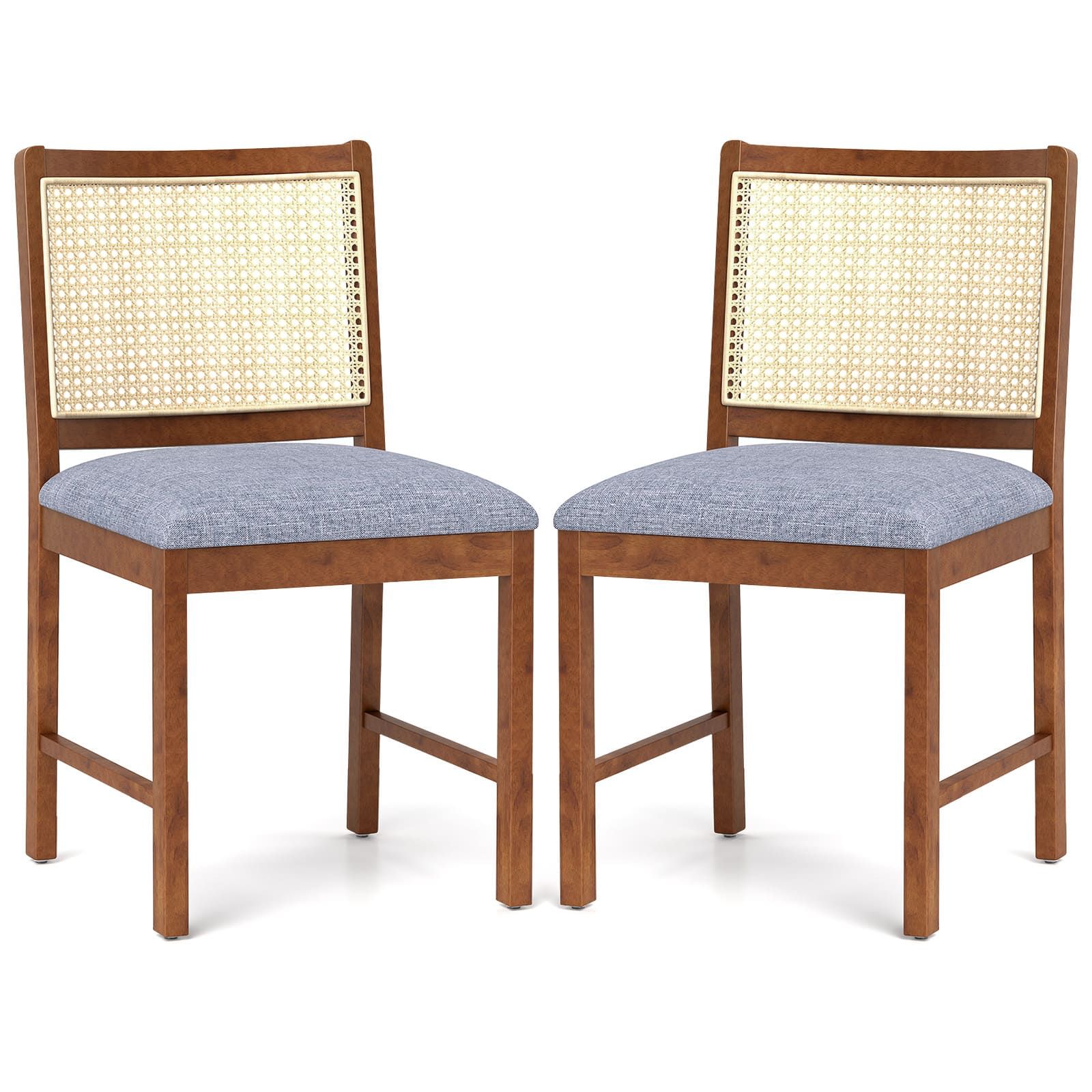 Costway Rattan Dining Chair Set of 2 Wooden Upholstered Kitchen Chairs-Brown in Brown