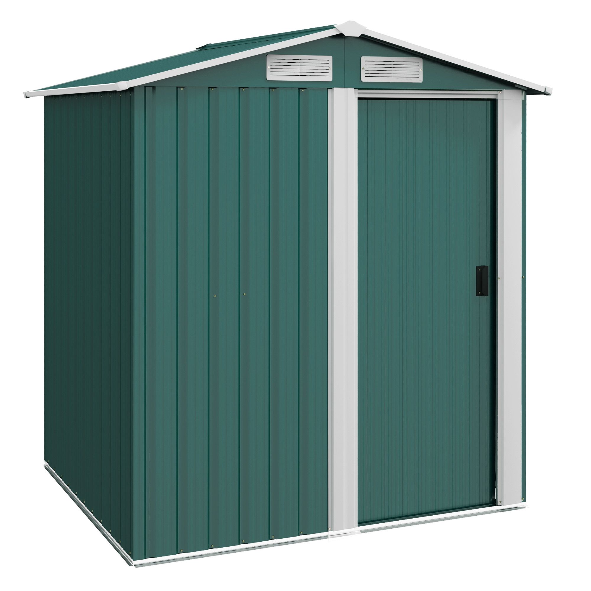 OUTSUNNY 5ft x 4.3ft Outdoor Metal Storage Shed with Sliding Door Sloped Roof in Green 2