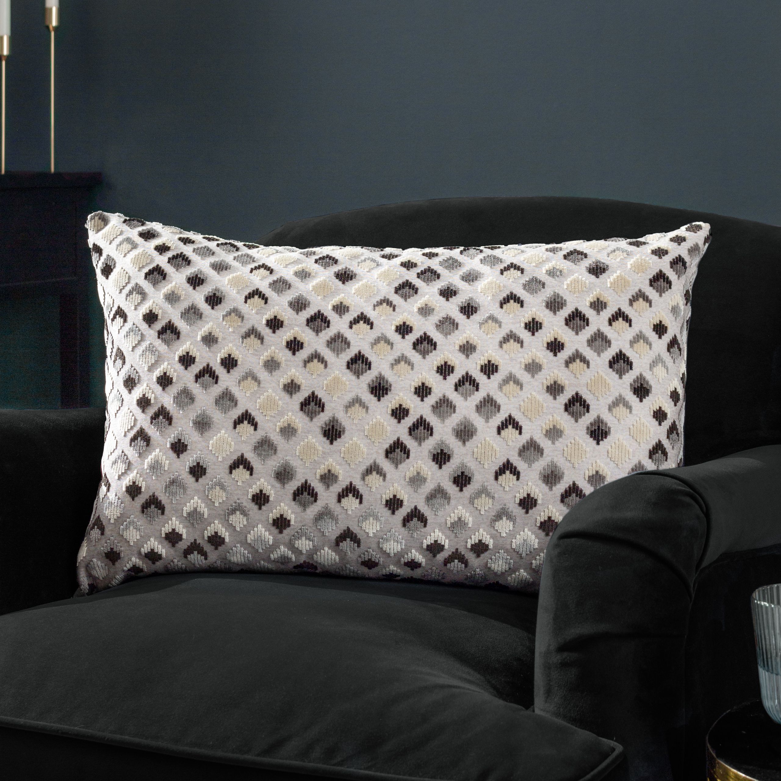 Paoletti Lexington Geometric Velvet Cushion in Grey