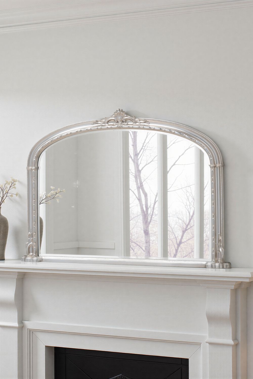 Yearn Mirrors Overmantle Mirror Arched 127(w) x 89cm(h) Victorian Mirror in Silver