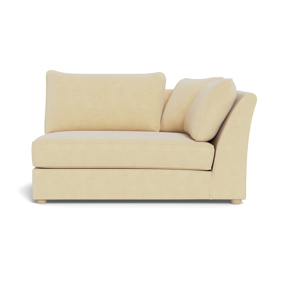 Heal's Tailor Large Curved Right Hand Facing Corner Unit Smart Luxe Velvet Biscuit Natural Feet