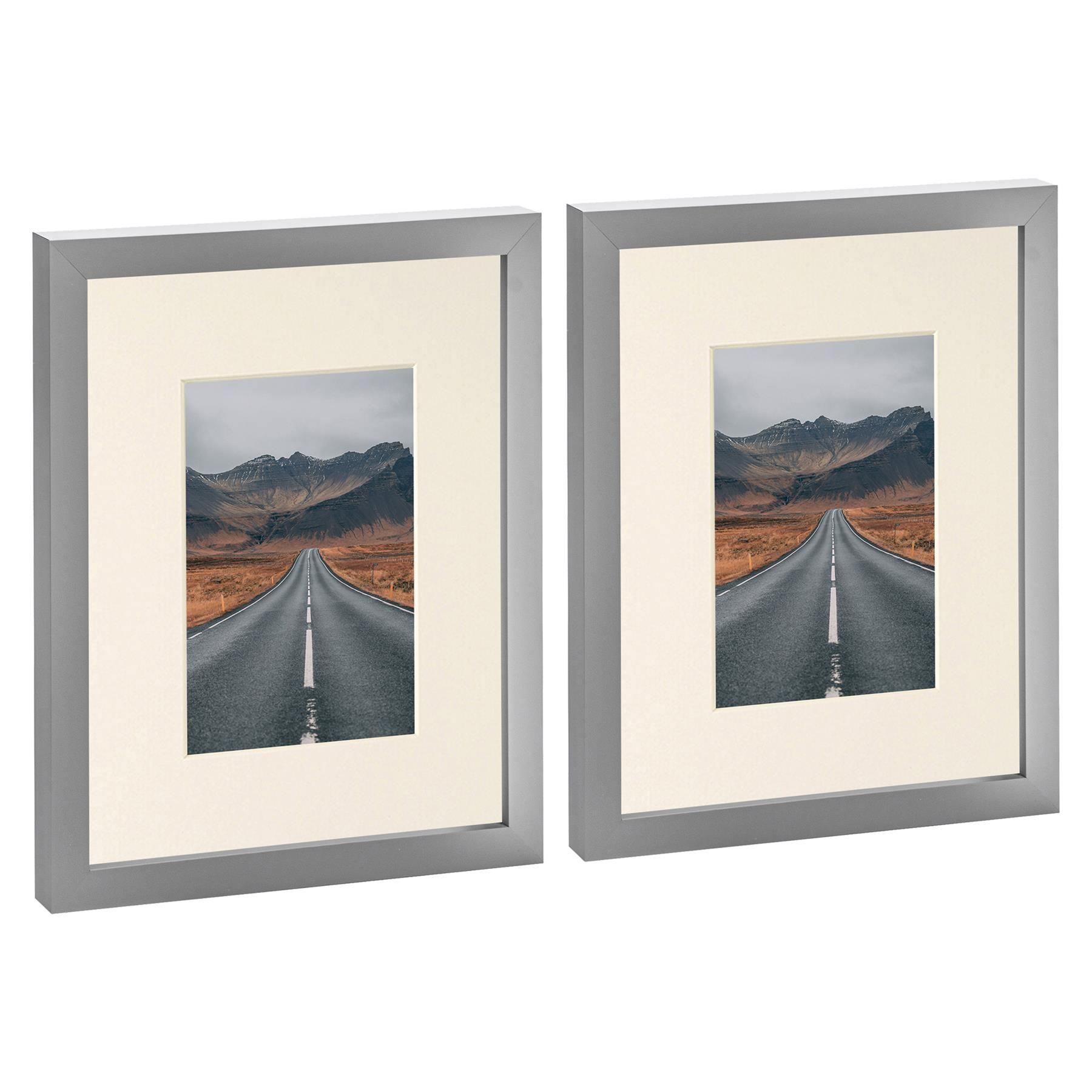 Nicola Spring Photo Frames with 4" x 6" Mount - 8" x 10" - White Mount - Pack of 2 in Grey