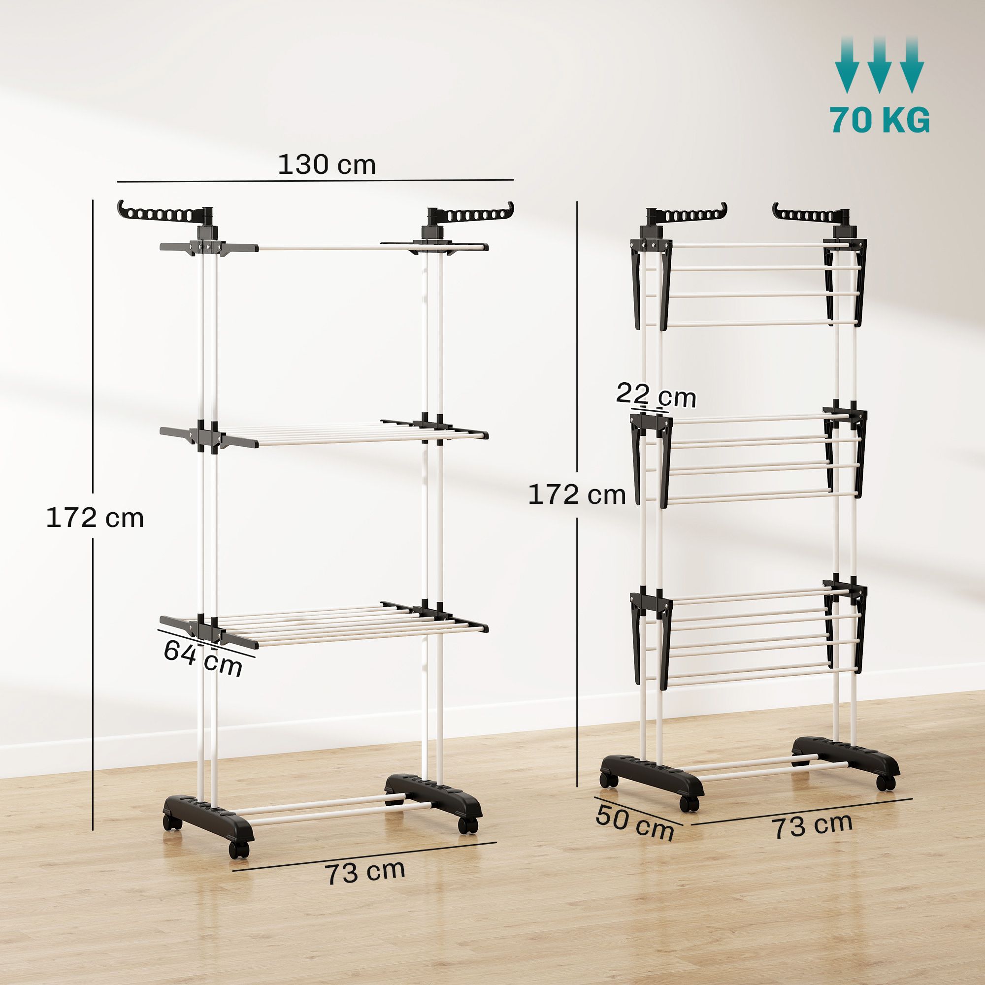 HOMCOM Foldable Clothes Drying Rack Steel Garment Dryer with Casters Black 3