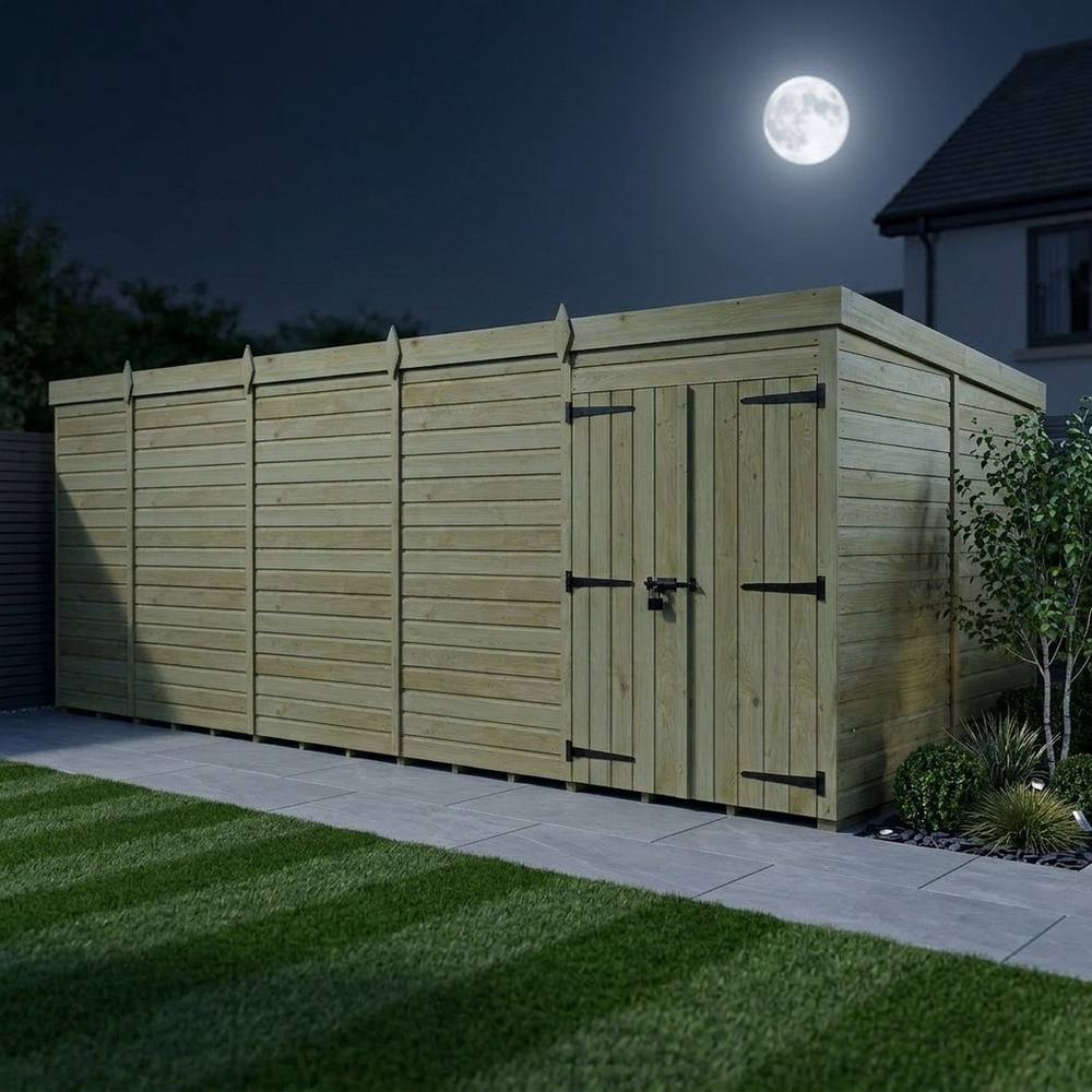 Buttercup Farm 19ft x 10ft Pent Garden Shed Double Door No Windows - Timber in Brown 3