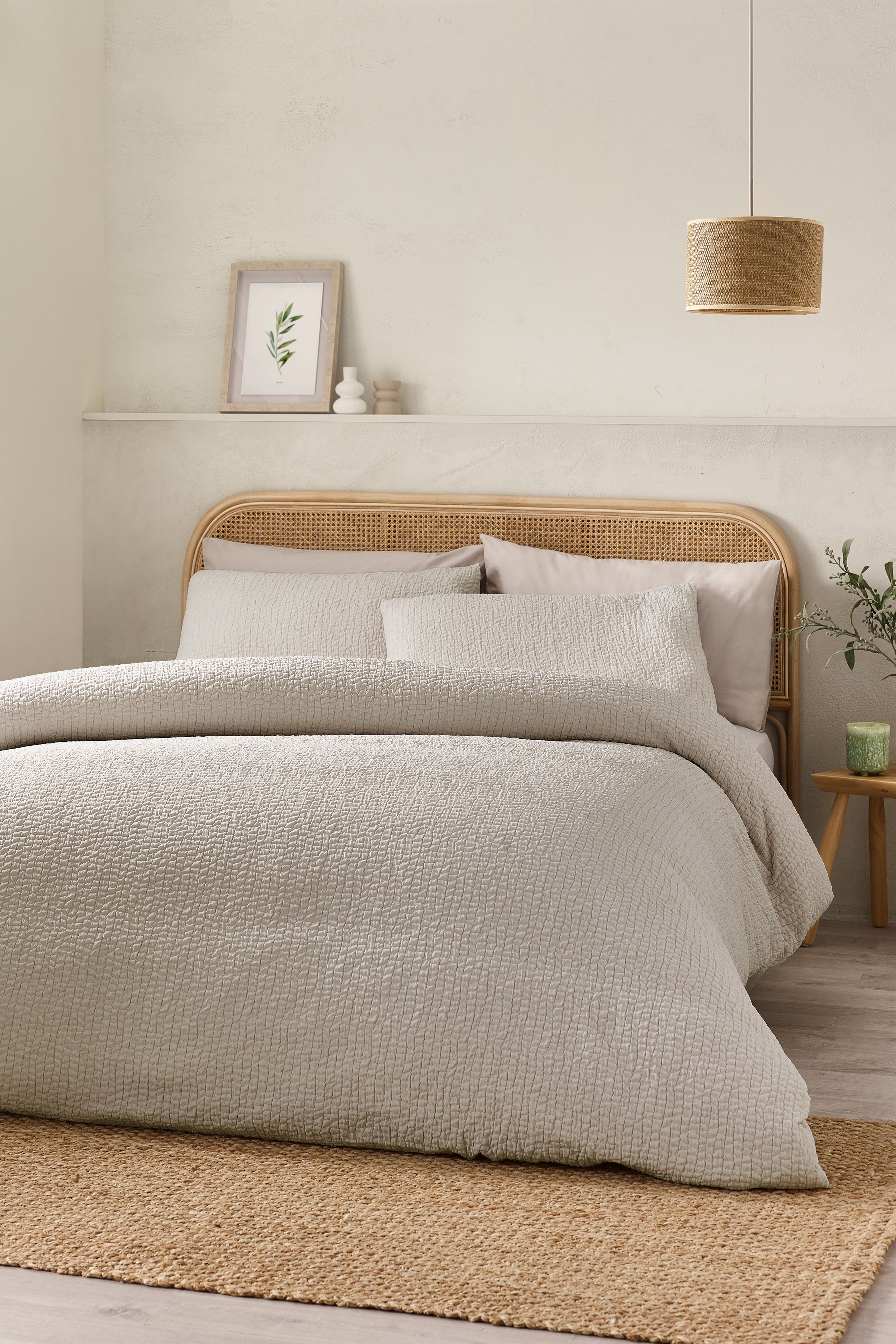 Catherine Lansfield 'Crinkle Seersucker' Duvet Cover Set in Natural
