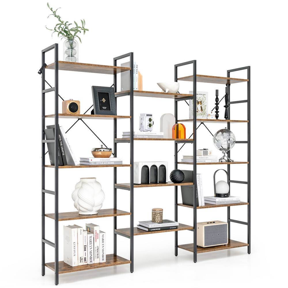 Costway 5-tier Industrial Lsdder Bookshelf Floor Standing Bookcase Display Shelf in Brown