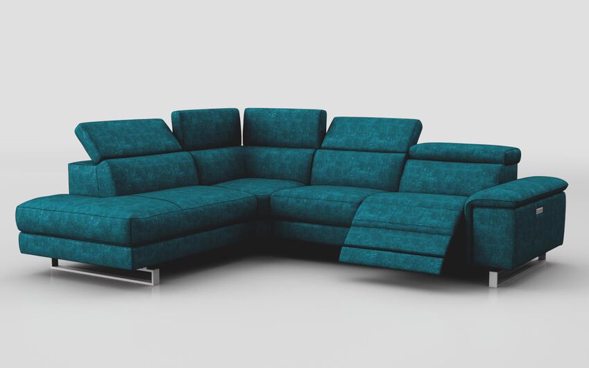 Blue Fabric Viserba 2 Corner 3 RHF Power Recliner with Power Head Tilt & LHF Chaise with Manual Head Tilt