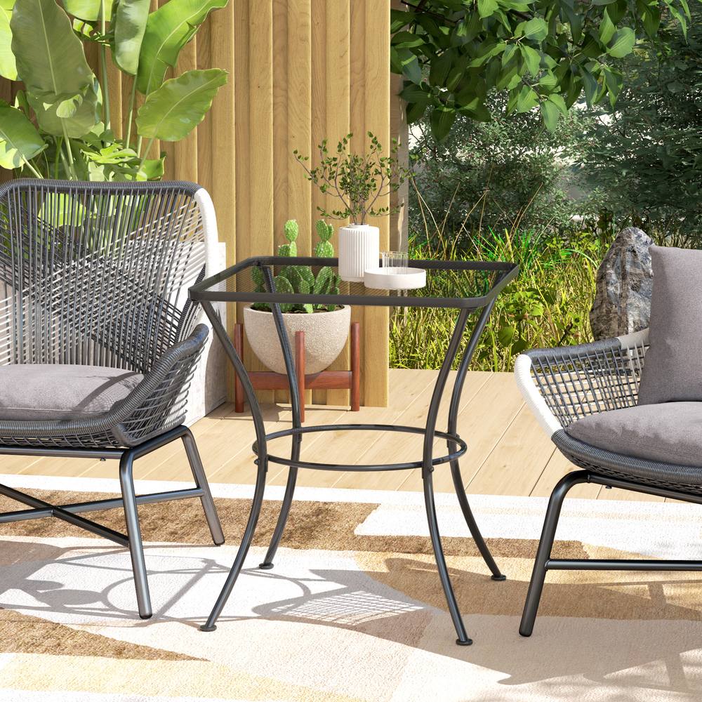 OUTSUNNY 60 cm Square Metal table Outdoor Bistro Table Coffee Desk, Black