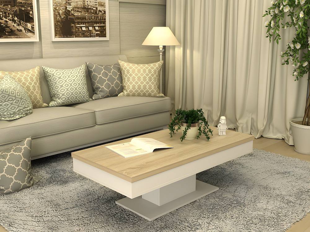 Vente-unique Coffee Table With Storage - White - Oak Effect Tabletop - ASTULIA in Light Oak