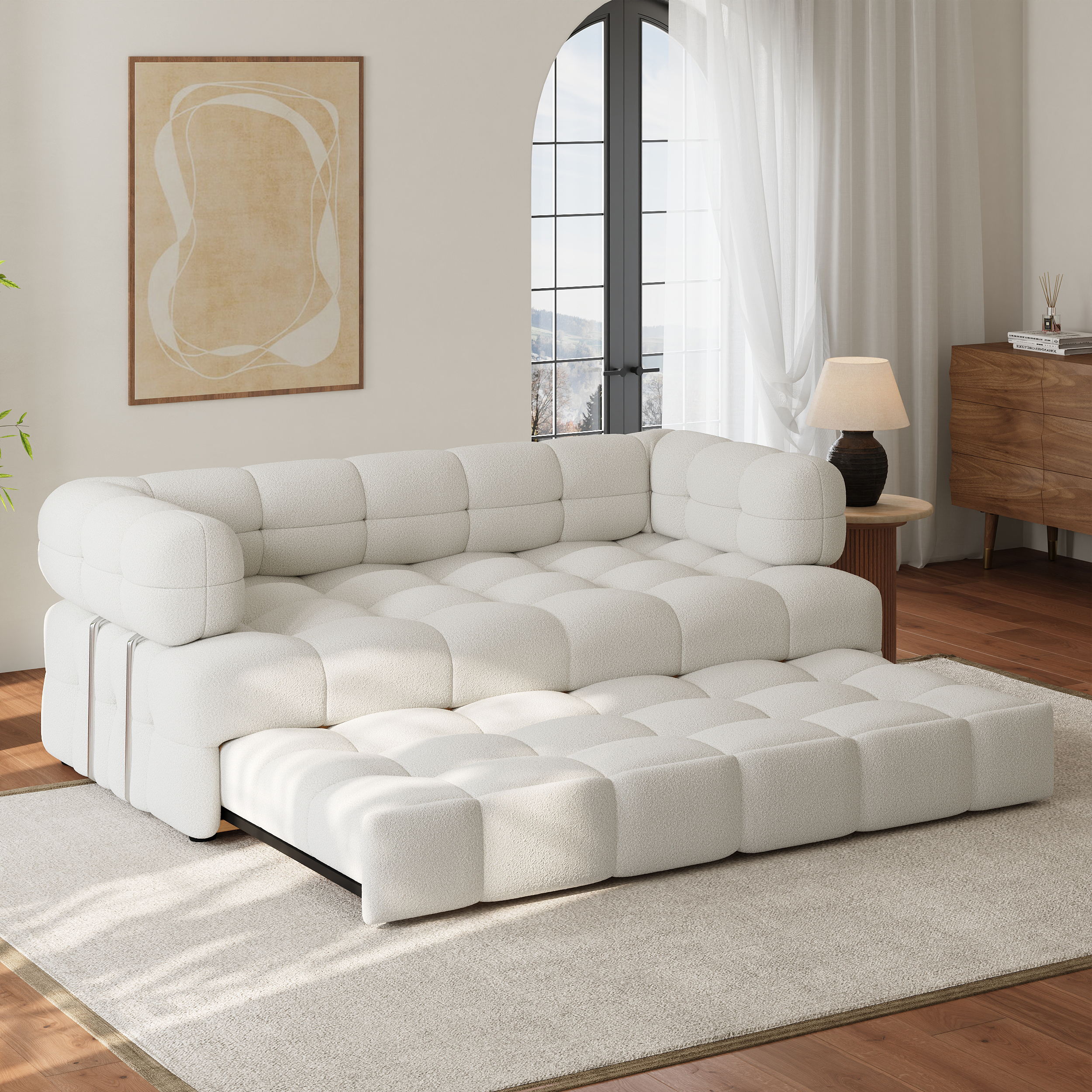 190 cm 3-Seater Boucle Convertible Sleeper Sofa