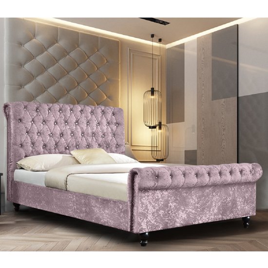 Ashland Crushed Velvet Small Double Bed In Pink