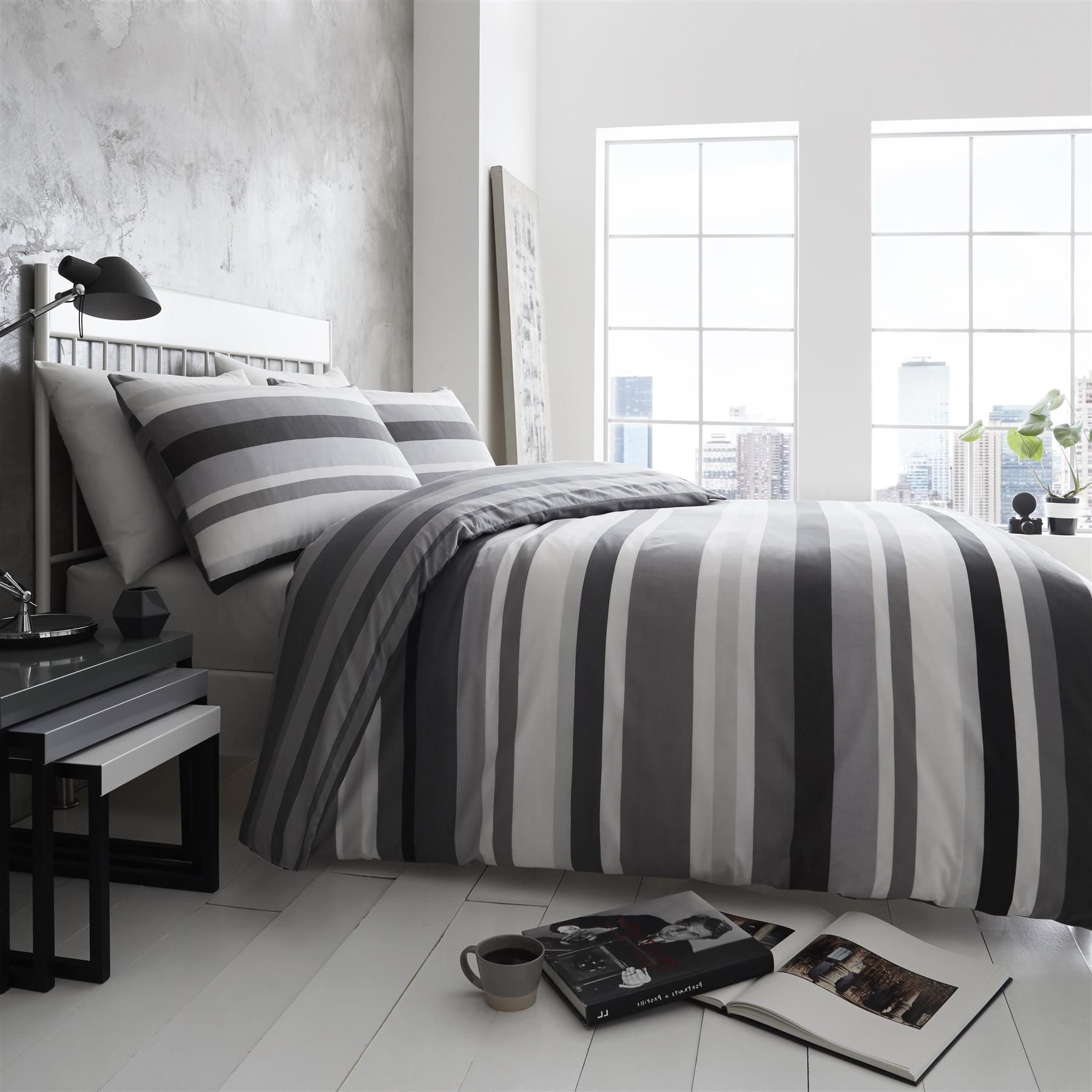 Portfolio Living Simply Stripes Duvet Cover Set Bedding in Charcoal
