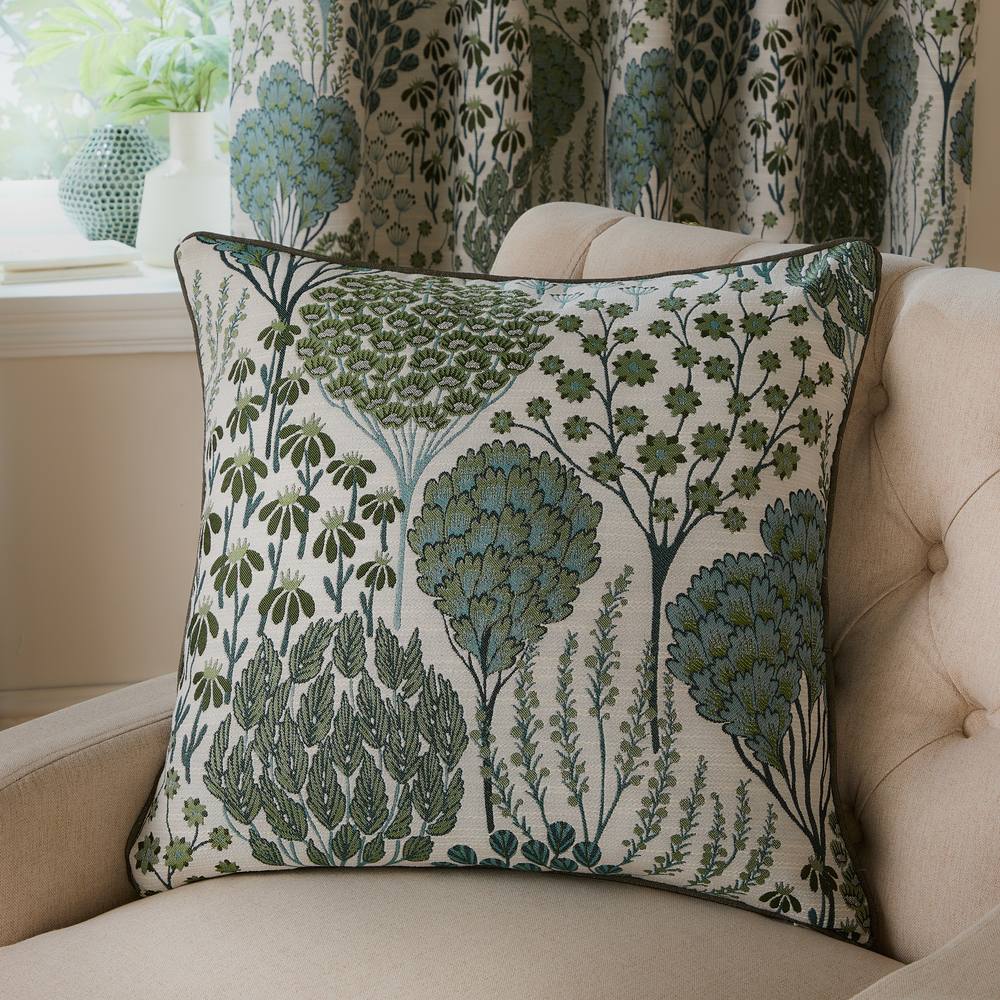 Wylder Ophelia Floral Jacquard Cushion in Green