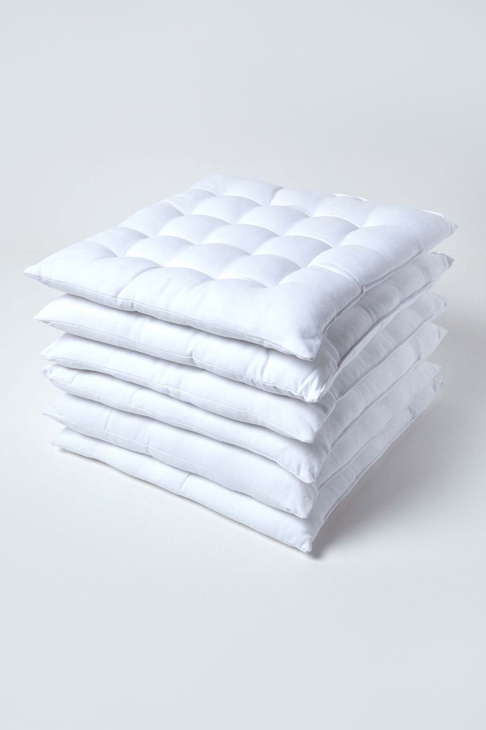 Homescapes 6 Pack Seat Pads Luxury 100% Cotton Indoor Outdoor Garden Cushion, 40cm in White