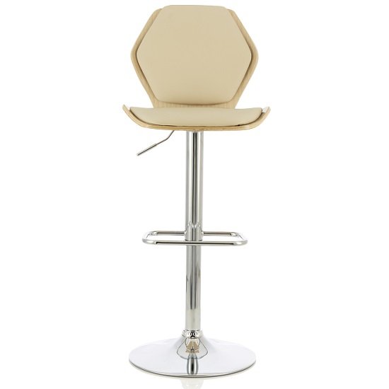 Melanie Bar Stool In Oak And Cream PU With Chrome Base