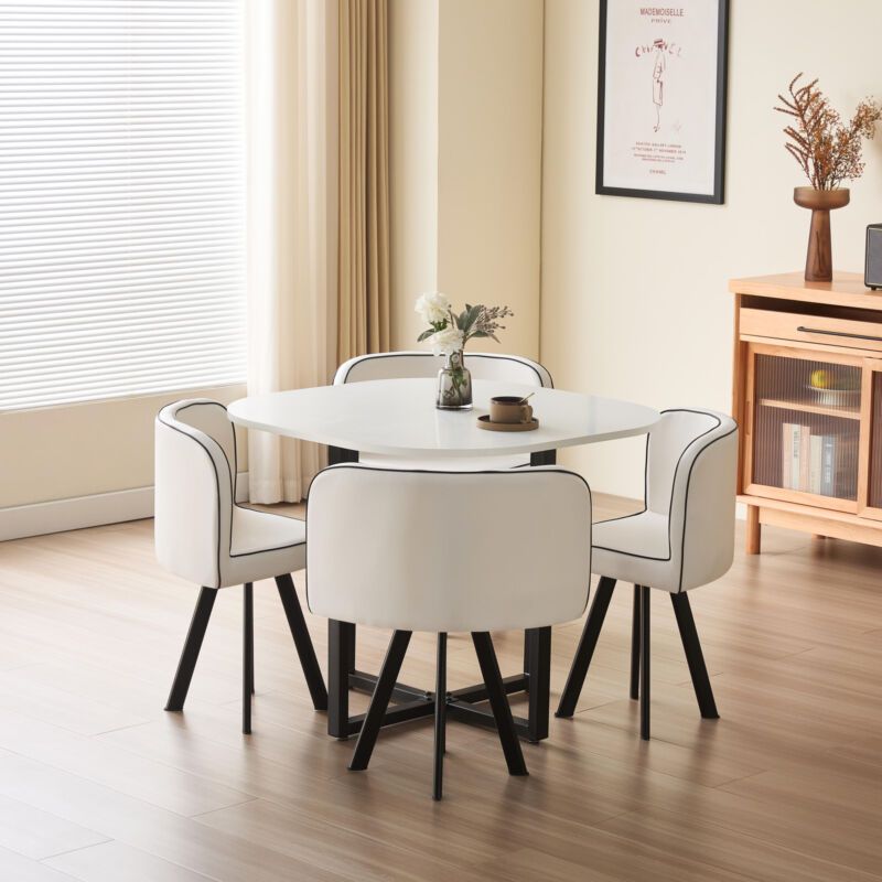 Comfy Living Ltd White 90cm Square Dining Table Set with 4 White Chairs