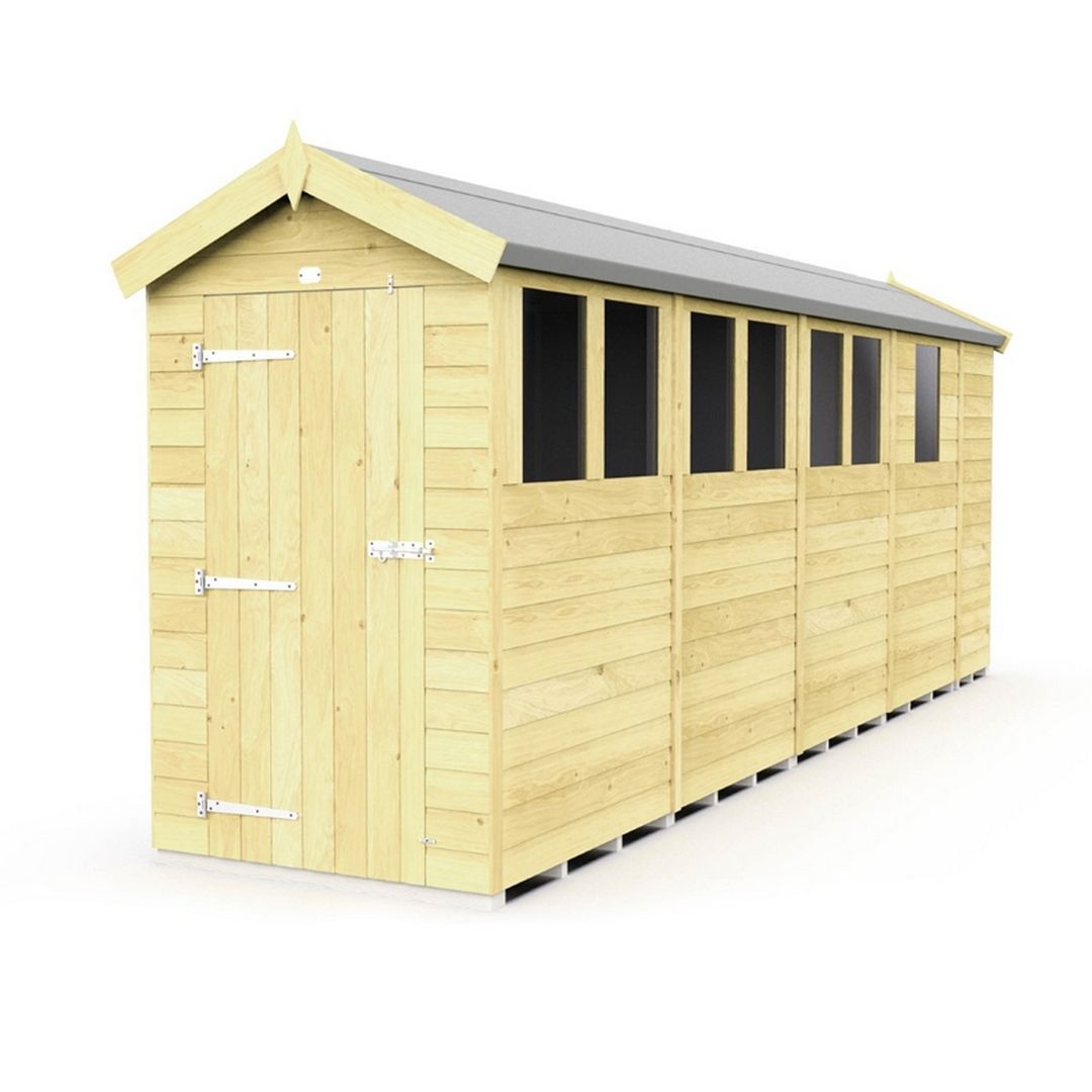 Buttercup Farm 4 x 17 Feet Apex Shed - Single Door W/ Windows - L503 x W118 x H217 cm in Brown