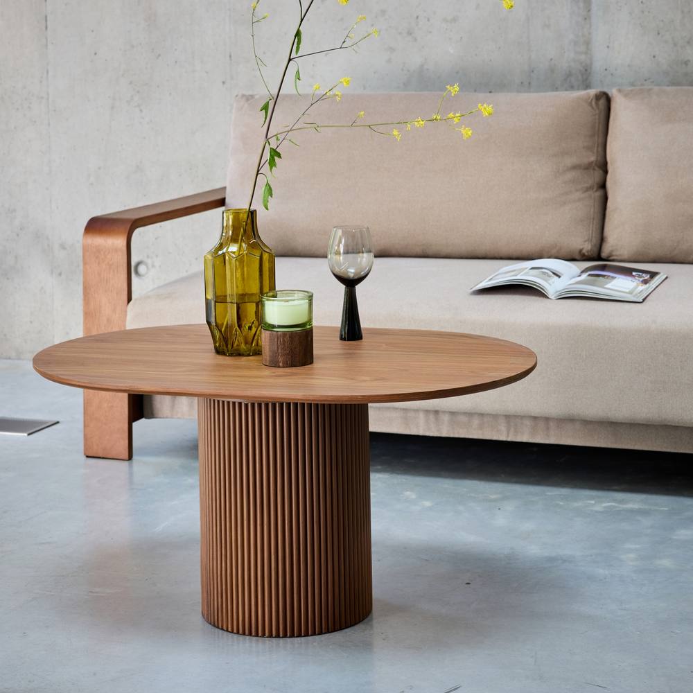 sweeek Oblong Coffee Table With Carved Wood Effect in Dark Brown