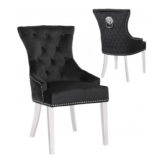 Madison Black Velvet Dining Chairs In Pair