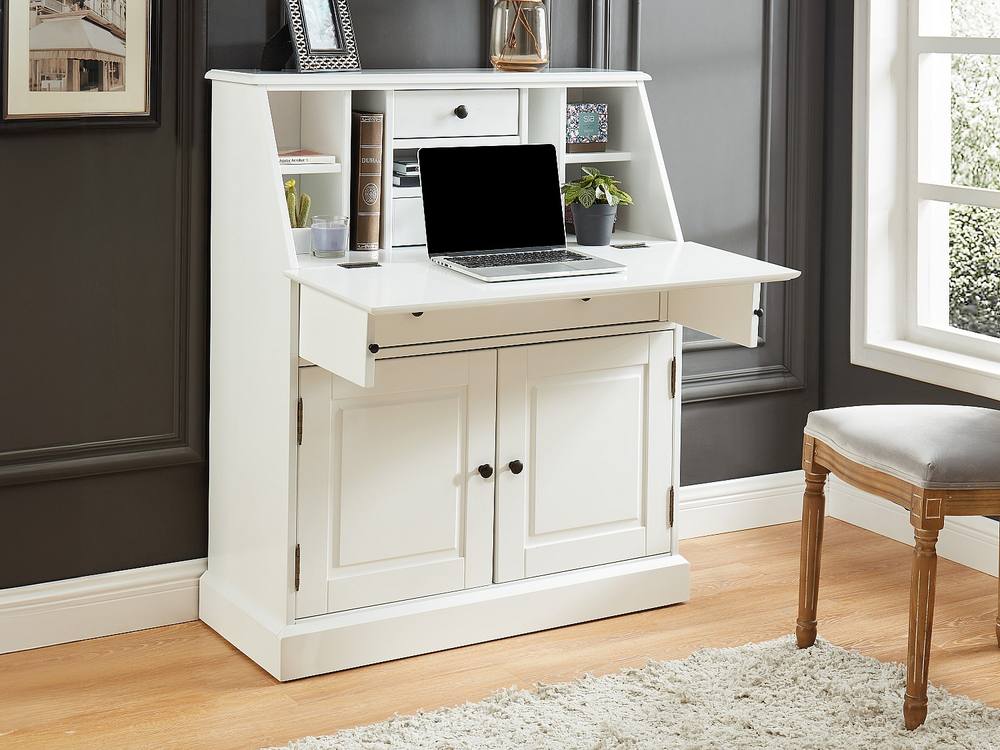 Vente-unique Secretary Desk - Pine & MDF - White - CLEORE