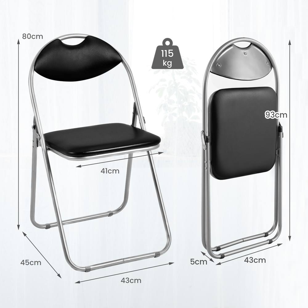 Costway Set of 4 Folding Metal Chair Padded Kitchen Dining Seat U-shaped Guest Chair in Black 5