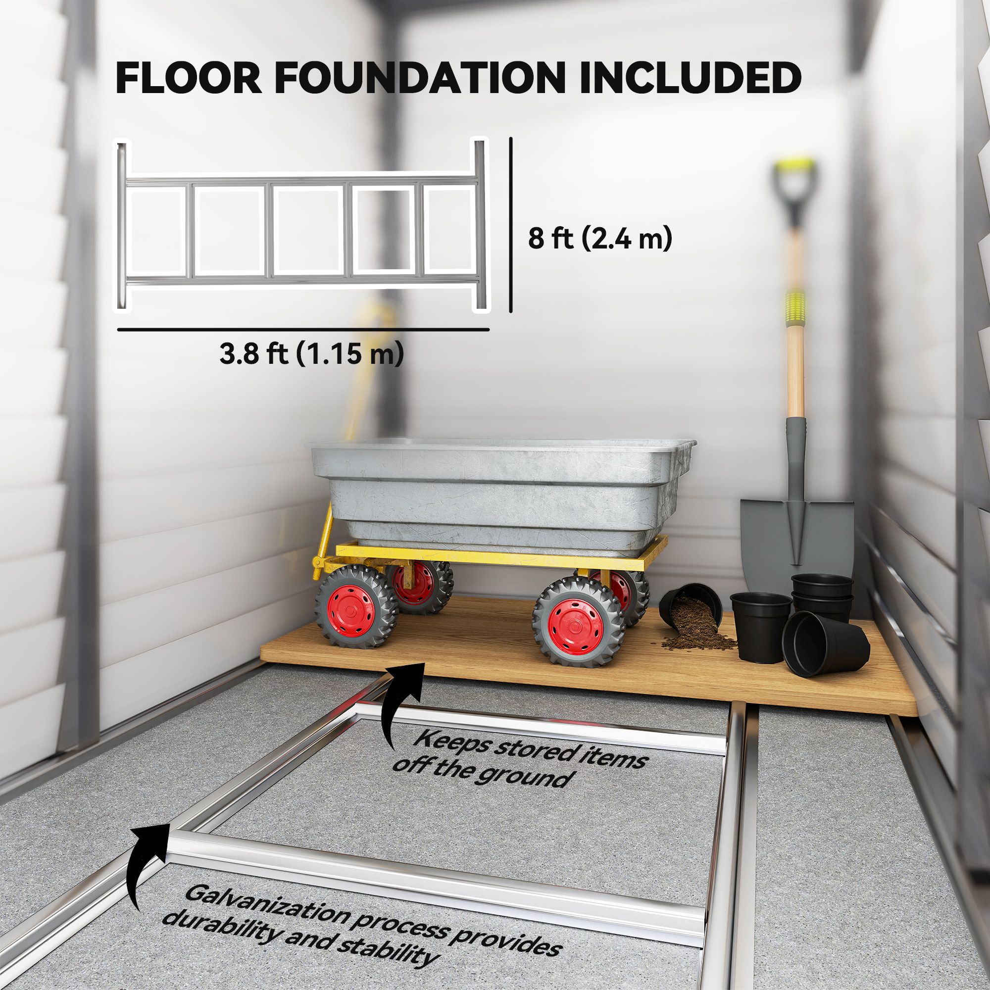 OUTSUNNY 5 x 9ft Galvanised Metal Garden Shed with Foundation Kit, Grey 6