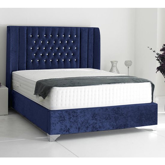 Alexandria Plush Velvet Upholstered Super King Size Bed In Blue