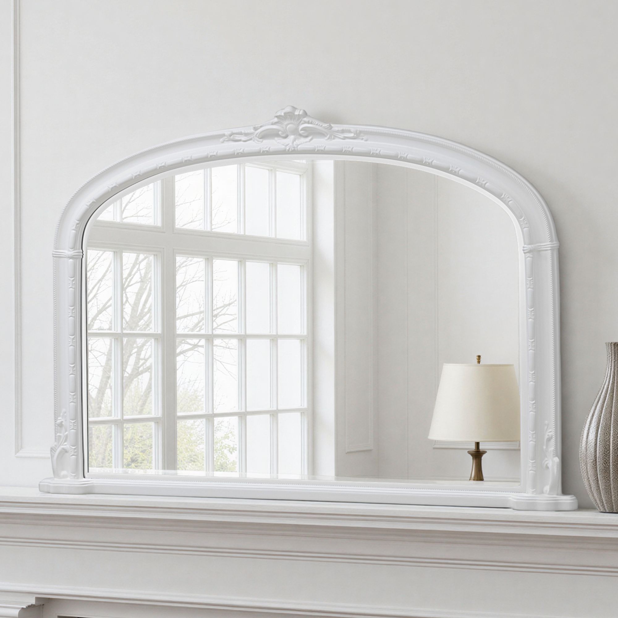 Yearn Mirrors Overmantle Mirror Arched 127(w) x 89cm(h) Victorian Mirror in White 2