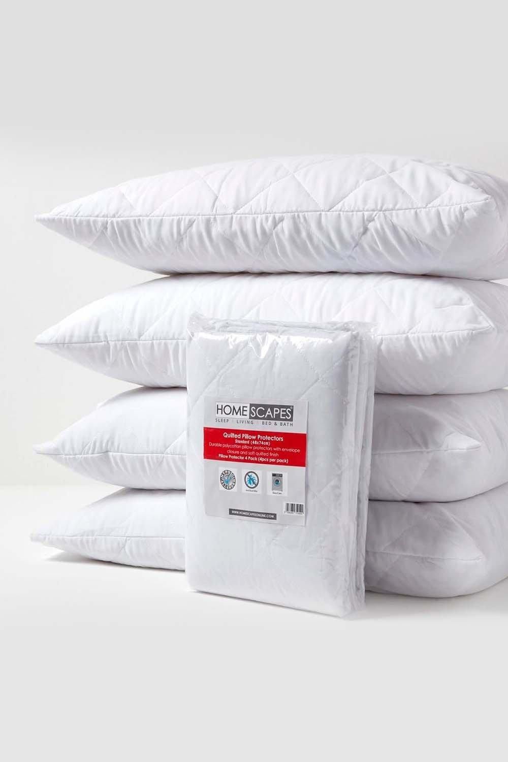 Homescapes Quilted Pillow Protector, Pack of 4 in White