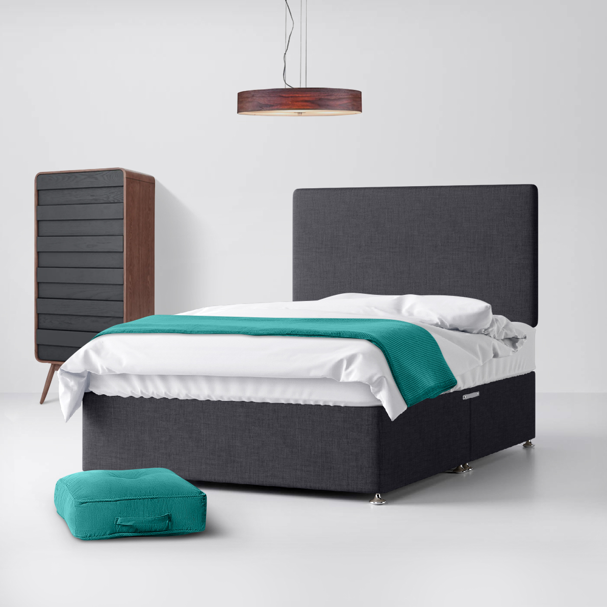 Cornell Plain Charcoal Fabric Ottoman Divan Bed - 4ft Small Double