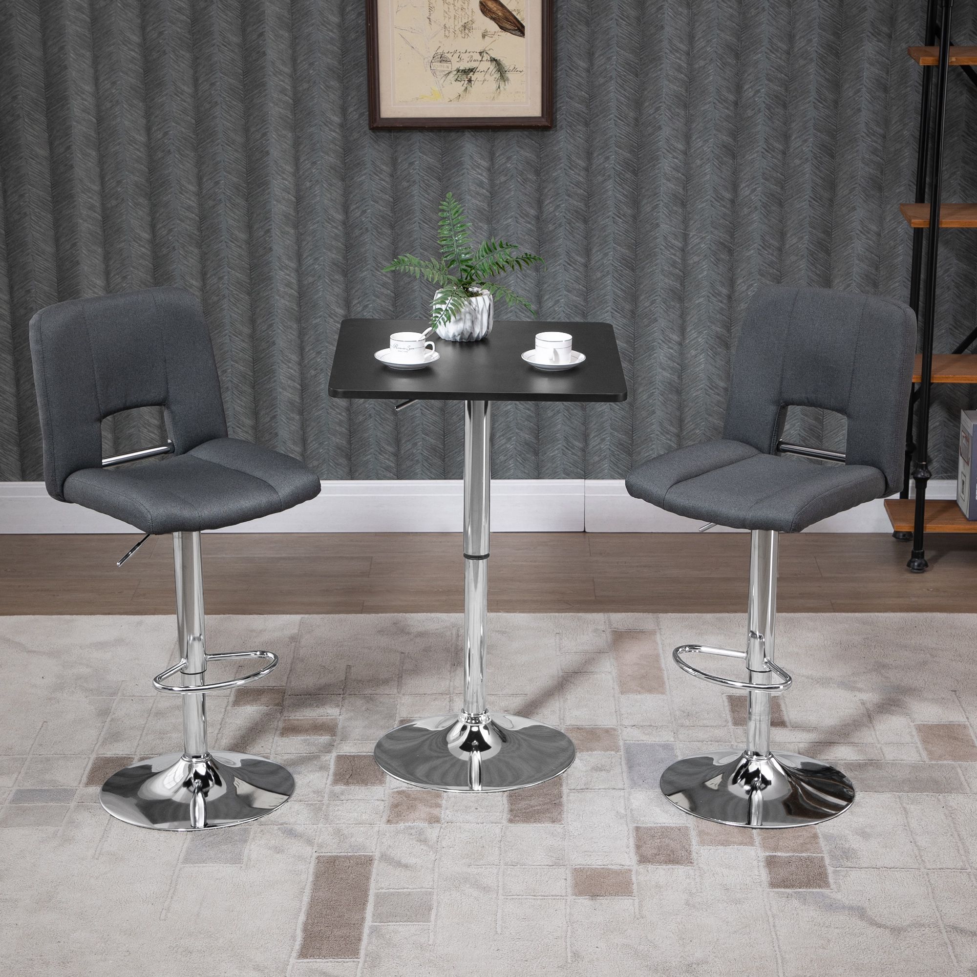 HOMCOM Adjustable Height Bar Table with Metal Frame & Square Tabletop in Black