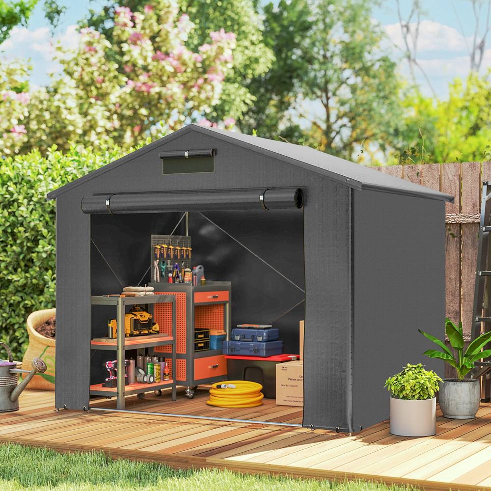 OUTSUNNY 8 x 4 ft Garden Storage Shed with Roll-up Zipper Door, Dark Grey