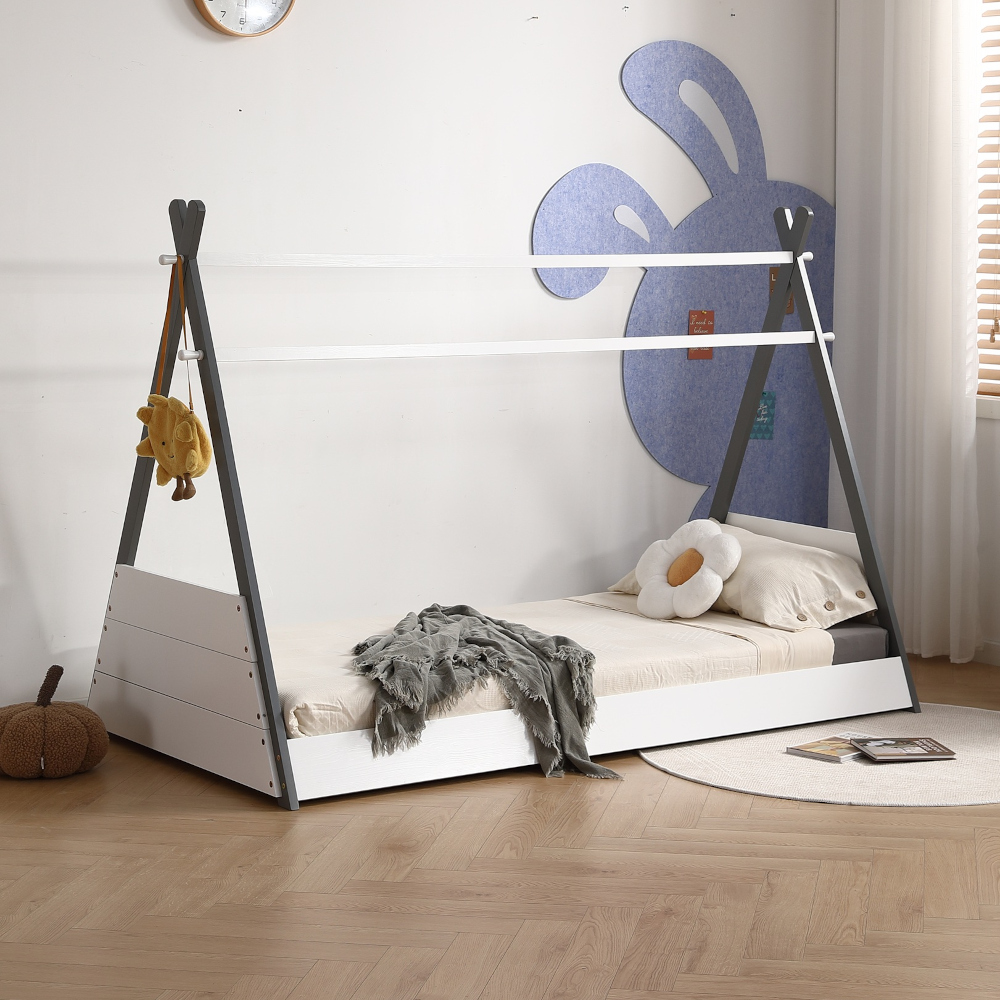 Exeter - Single - Wooden House Bed - Grey/White - Wooden - 3ft - Happy Beds