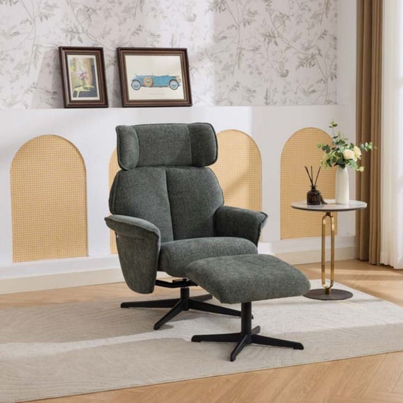 Gretna Chenille Swivel Chair with Footstool