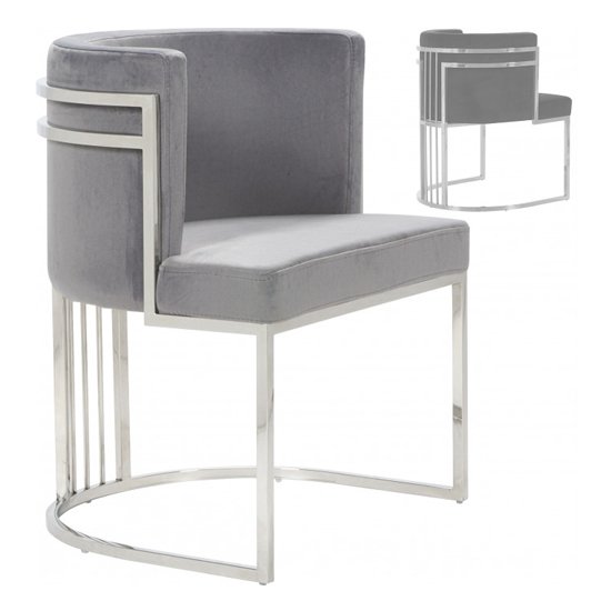 Casoli Grey Velvet Dining Chairs In Pair With Silver Legs