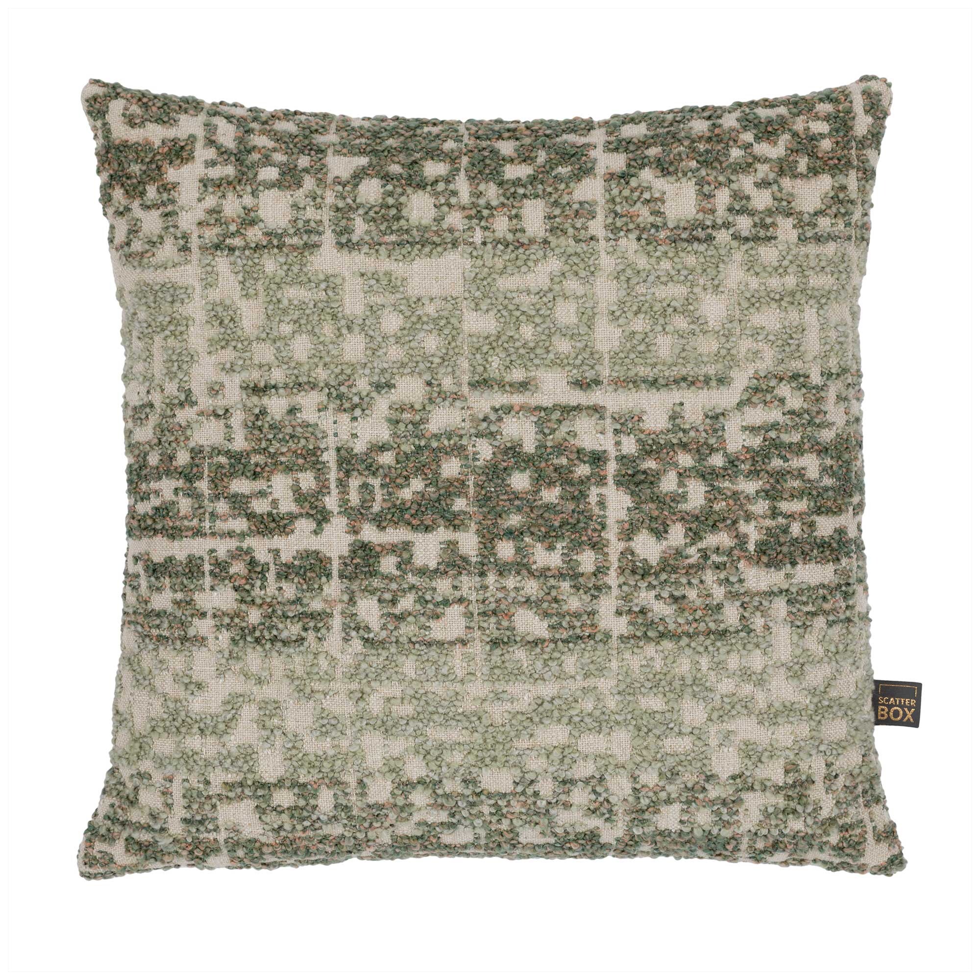 Green & Rose Textured Cushion, Square | Barker & Stonehouse