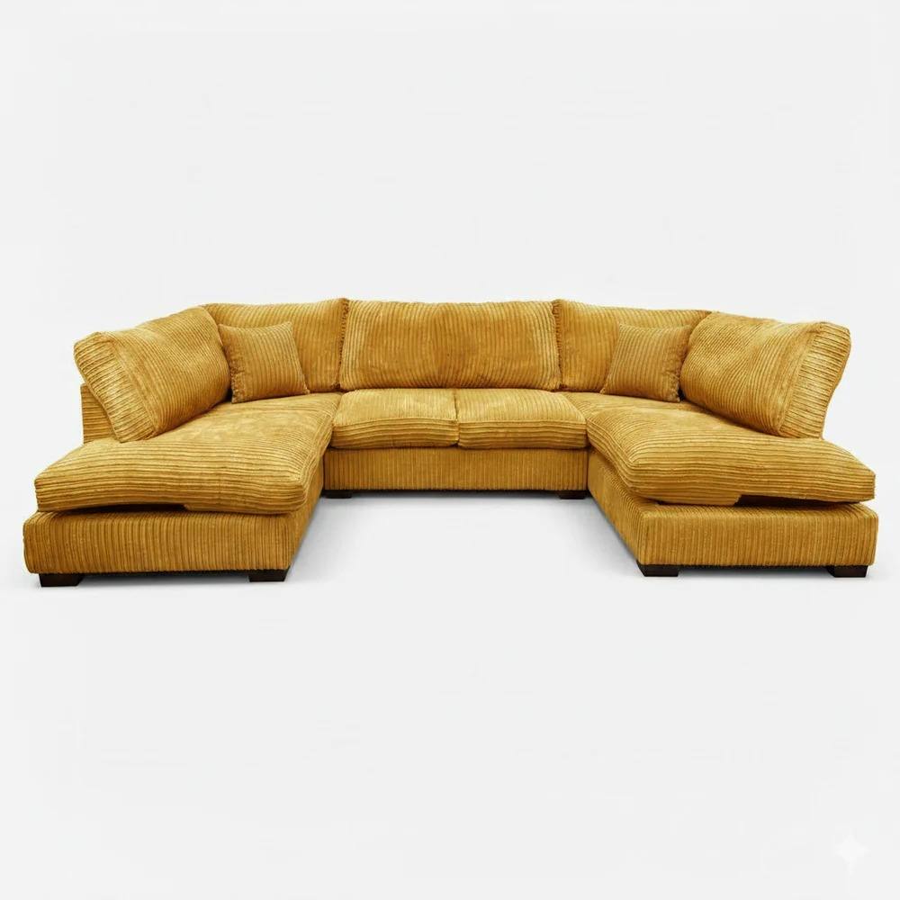 Bliss Furniture Jumbo Cord U Shaped Full Back Sofa in Mustard