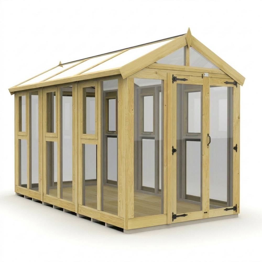 Buttercup Farm 6ft x 12ft Apex Glass Greenhouse - Pressure Treated Timber in Brown
