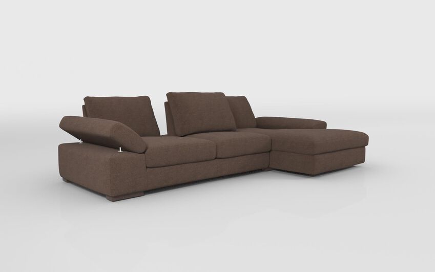 Brown Fabric Savazza 4 Seater Sofa with Adjustable Back Rest Right Hand Facing Lounger