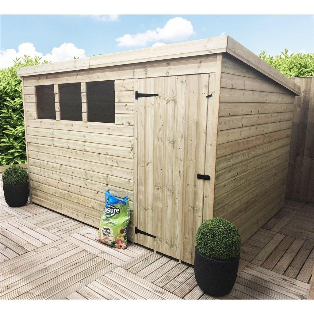 Marlborough 10 x 7 Pressure Treated Pent Garden Shed with Single Door in Natural