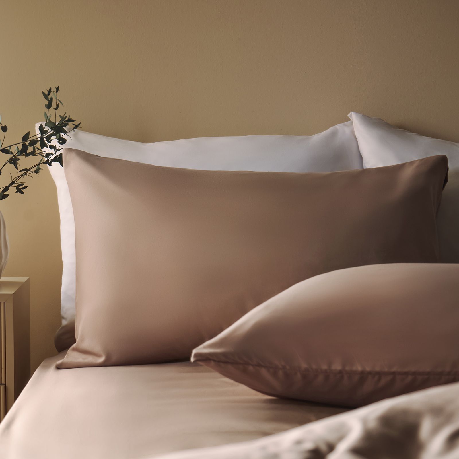 OHS 2 Pack Soft Microfibre Wrinkle Resistant Housewife Pillowcases in Medium Beige