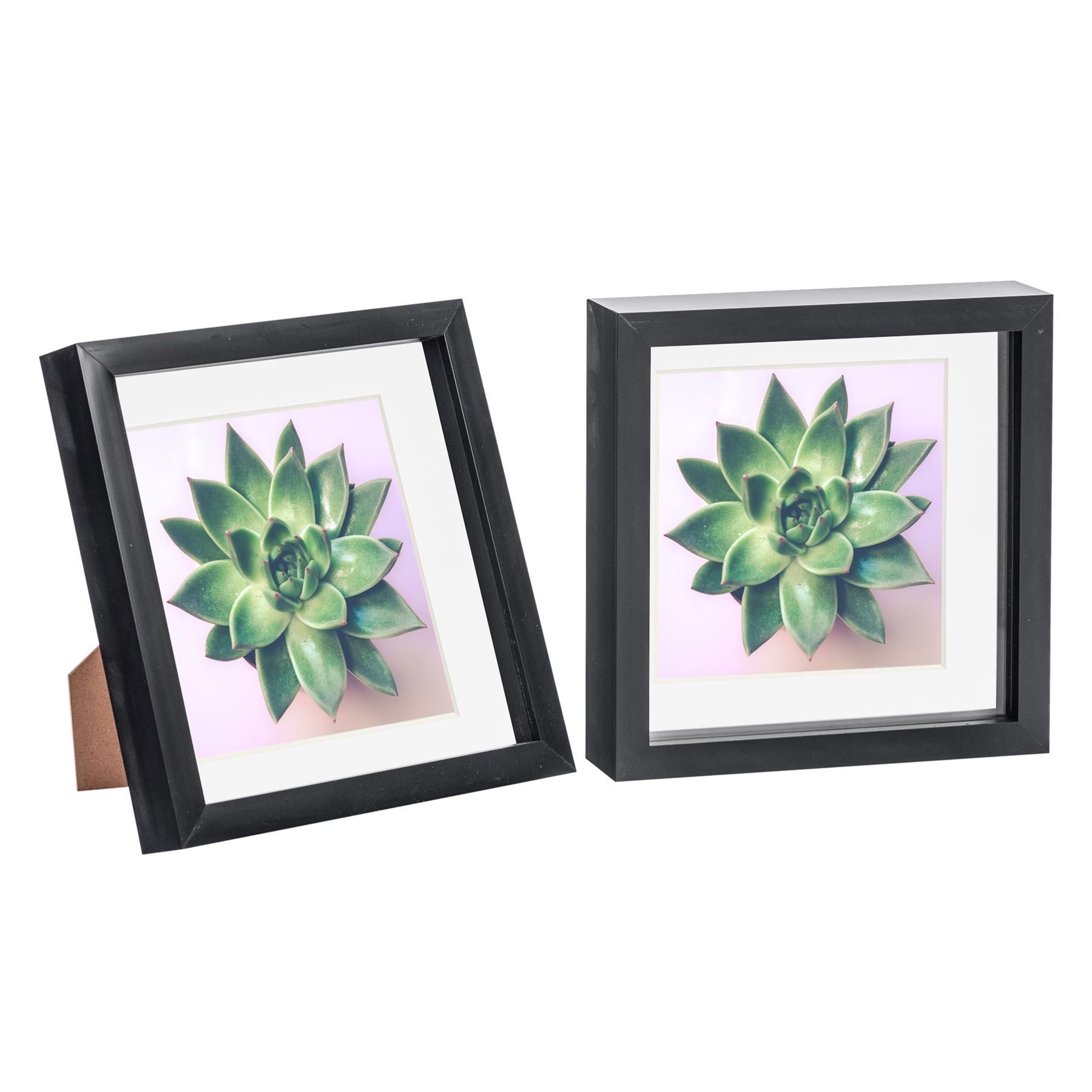 Nicola Spring 3D Box Photo Frames - 8 x 8" with 6 x 6" Mount - Ivory Mount - Pack of 2 in Black