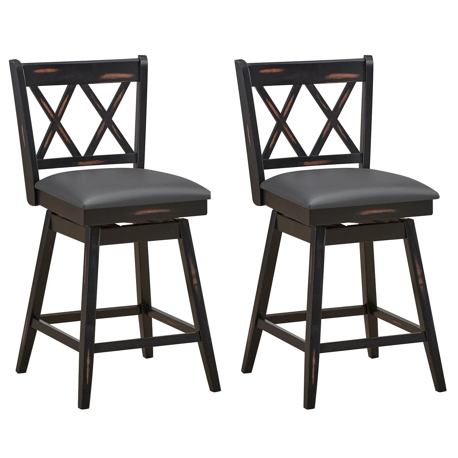 Costway Set of 2 Bar Stools Counter Height Chair Pub 360 °Swiveling Upholstered Seat 24" in Black