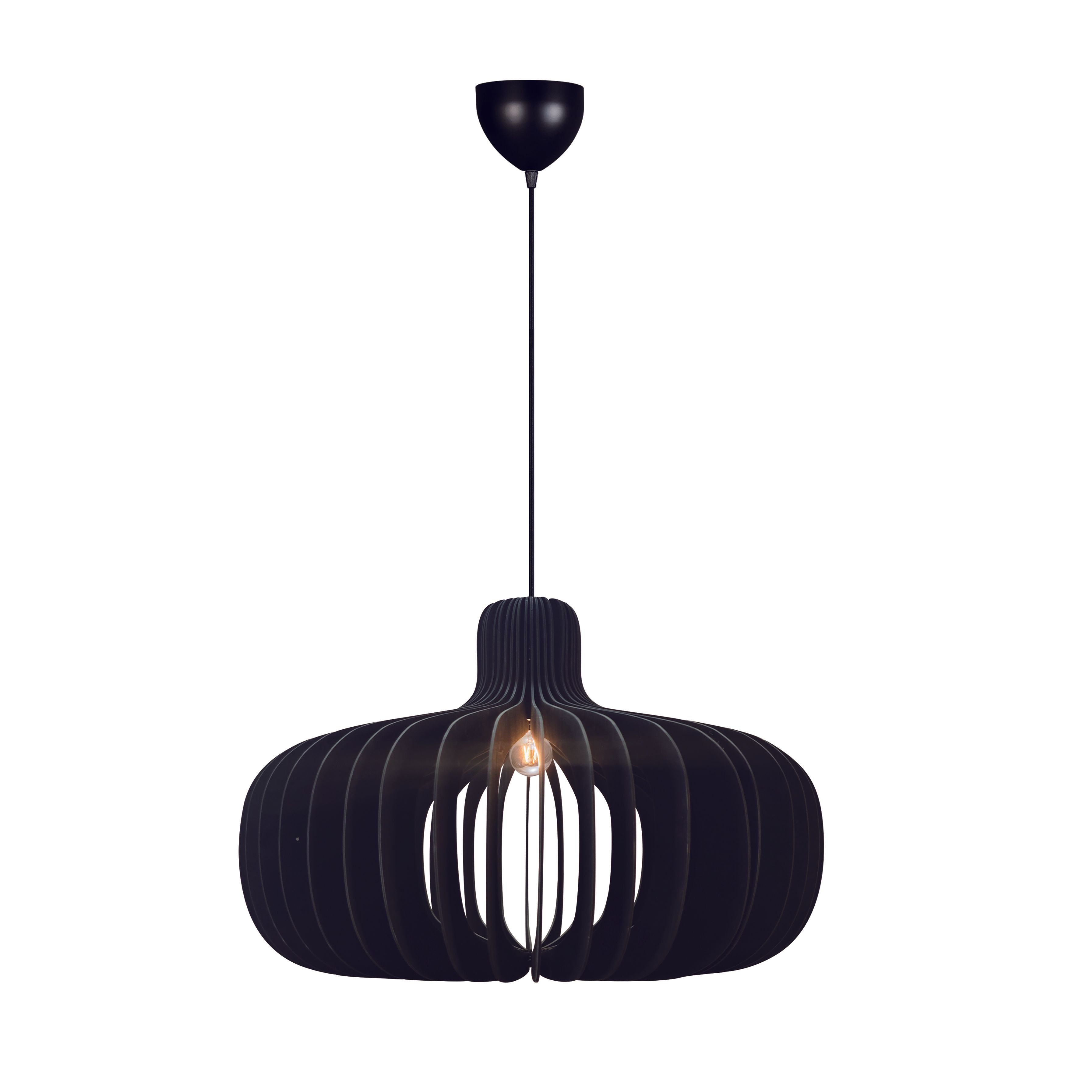Nordlux Modern Indoor Pendant Light Black Wood E27 Slatted - Mains Powered, IP20