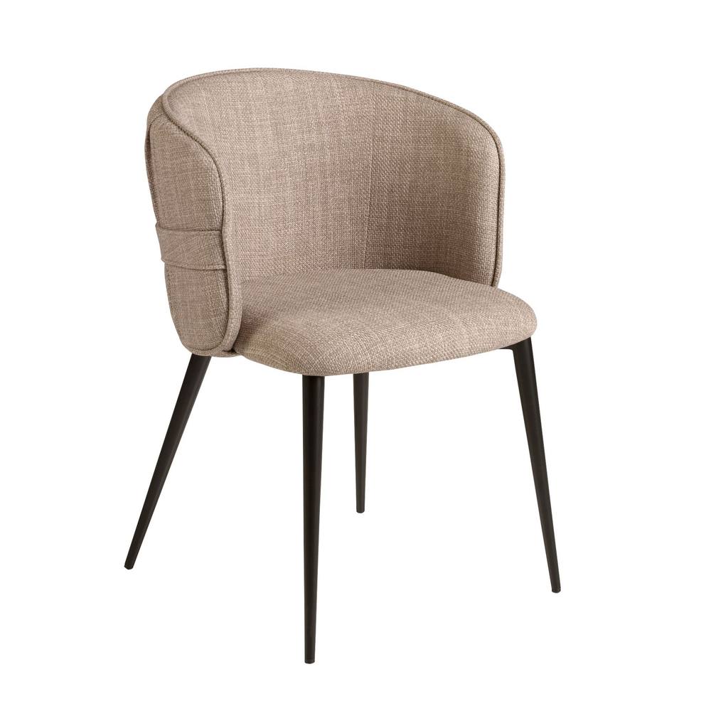 Angel Cerda Dining Chair, Brown Fabric, Matte Black Steel Legs in Light Tan