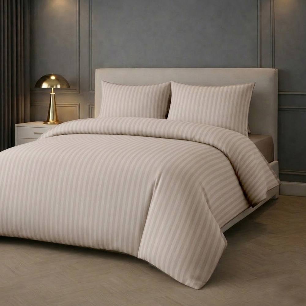 Grace Premium 2 Pack Embossed Stripes Double Duvet Cover Sets in Taupe