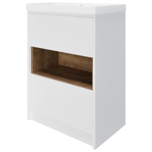 Wickes Nexus Matt White & Natural Halifax Oak Freestanding Vanity Unit & Nexus Basin - 856 x 600mm