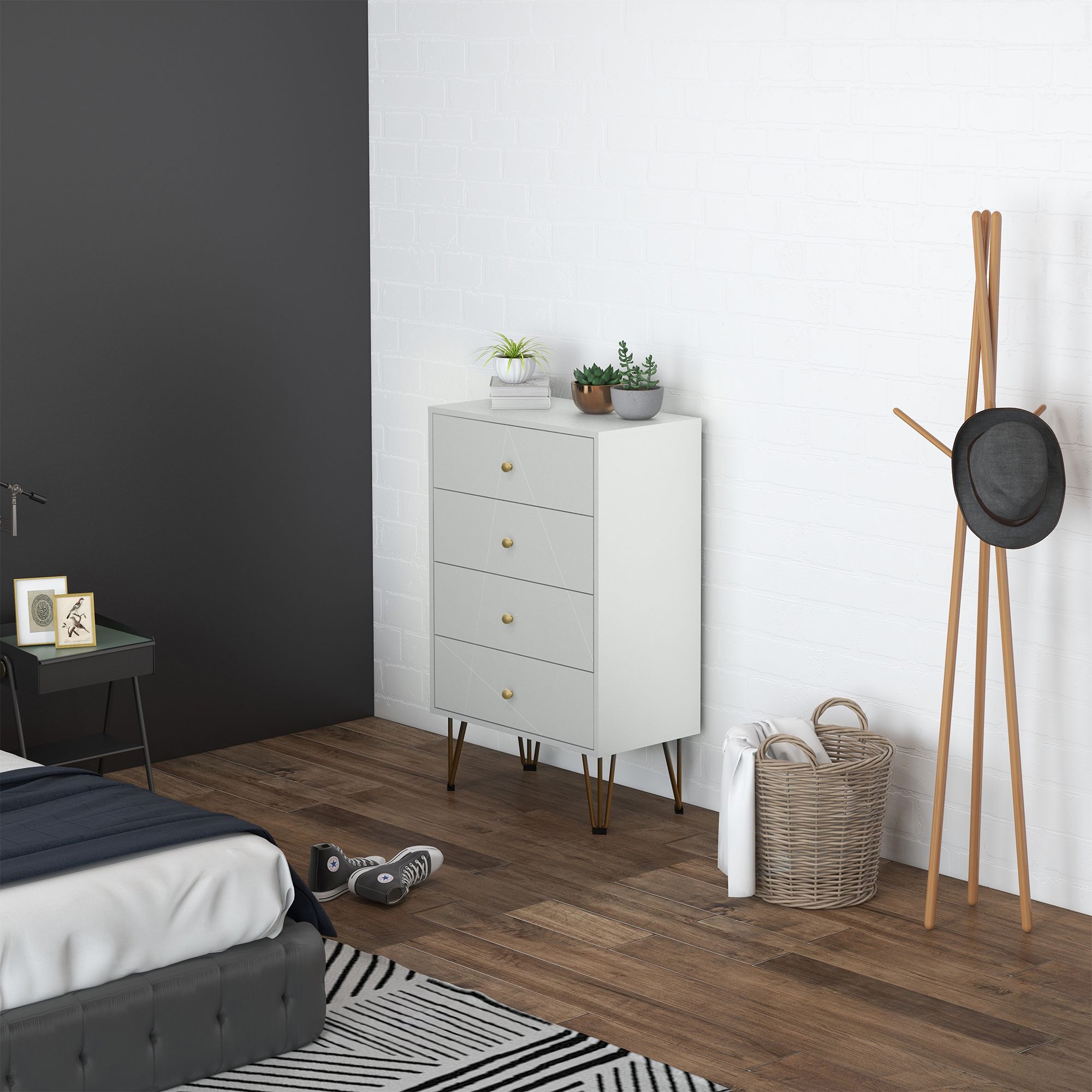 HOMCOM Modern Chest of Drawers 4 Drawers Dresser with Hairpin Legs in White